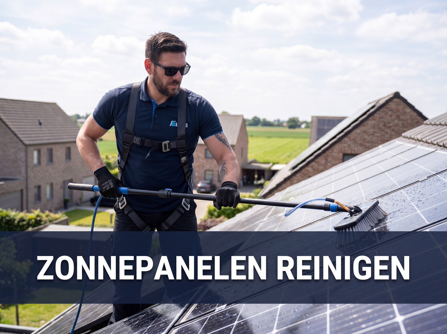 Zonnepanelen reinigen op dak door Elite Cleaning Oost-Vlaanderen